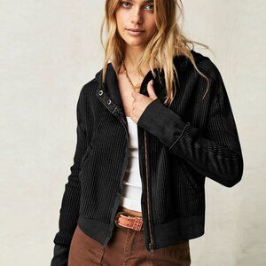 Jacket Panel Sweatshirt, Hooded Sweatshirt, Lazy Zip Hoodie, Cropped Sweater